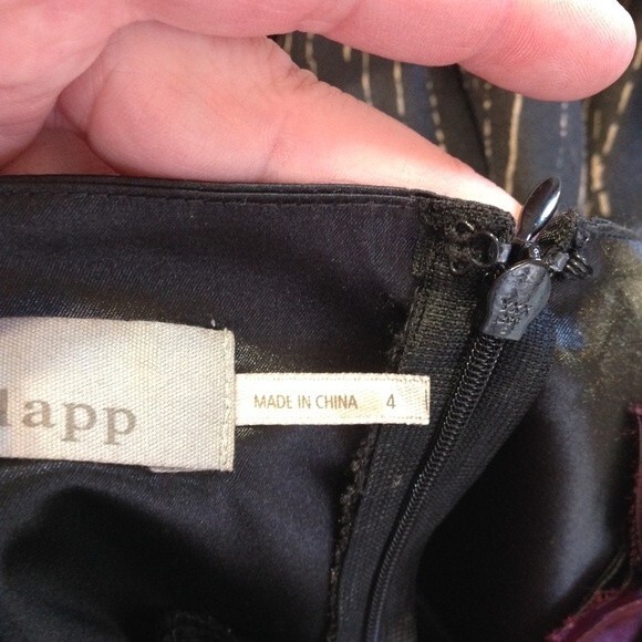 BURLAPP Size 4 Black Gold Maroon Silk Mini Dress Sleeveless Lined Floral Stretch - Picture 9 of 10